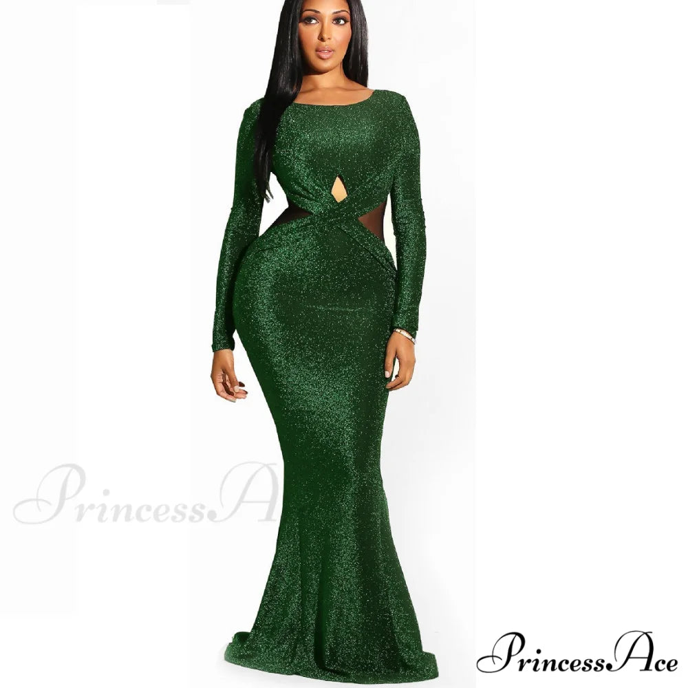 Francine Formal Open Charming Back Glitter Dress Green / S