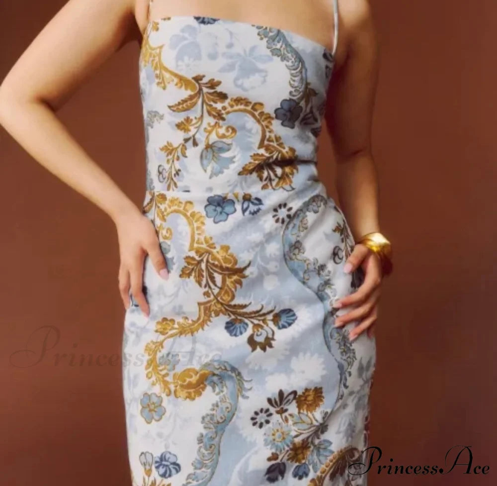 Frankie Linen Stylish Dress In Reign 16 Days / 4 / S / Blue