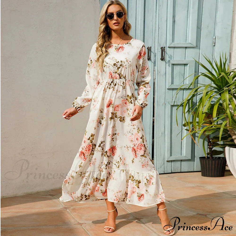 Free-spirited Women’s Chiffon Floral Maxi Dress oldfloraldress-250126