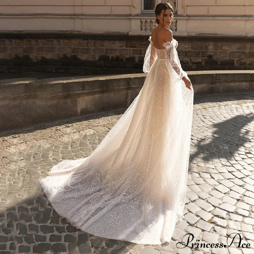 French Bandeau Transparent Tulle Wedding Gown white / 2 weddingdress-250223