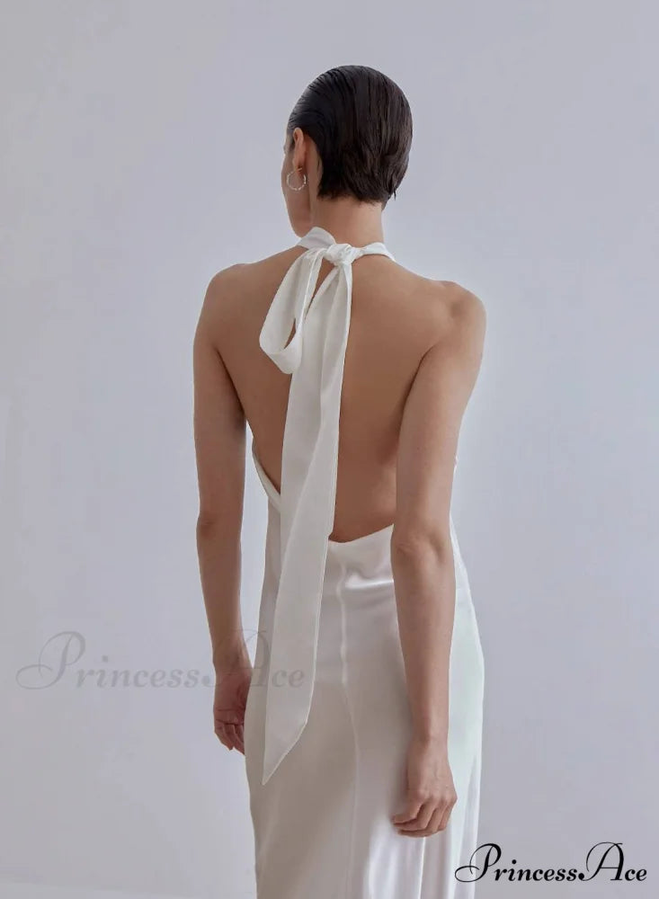 French Bow Halterneck Charming Silk Maxi Dress 16 Days / 8 / M / White