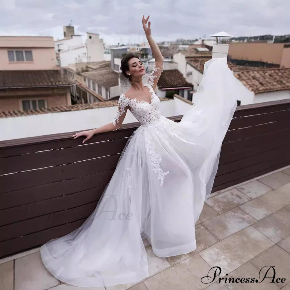 French Deep Neck Long Sleeve Marriage Gown weddingdress-250223