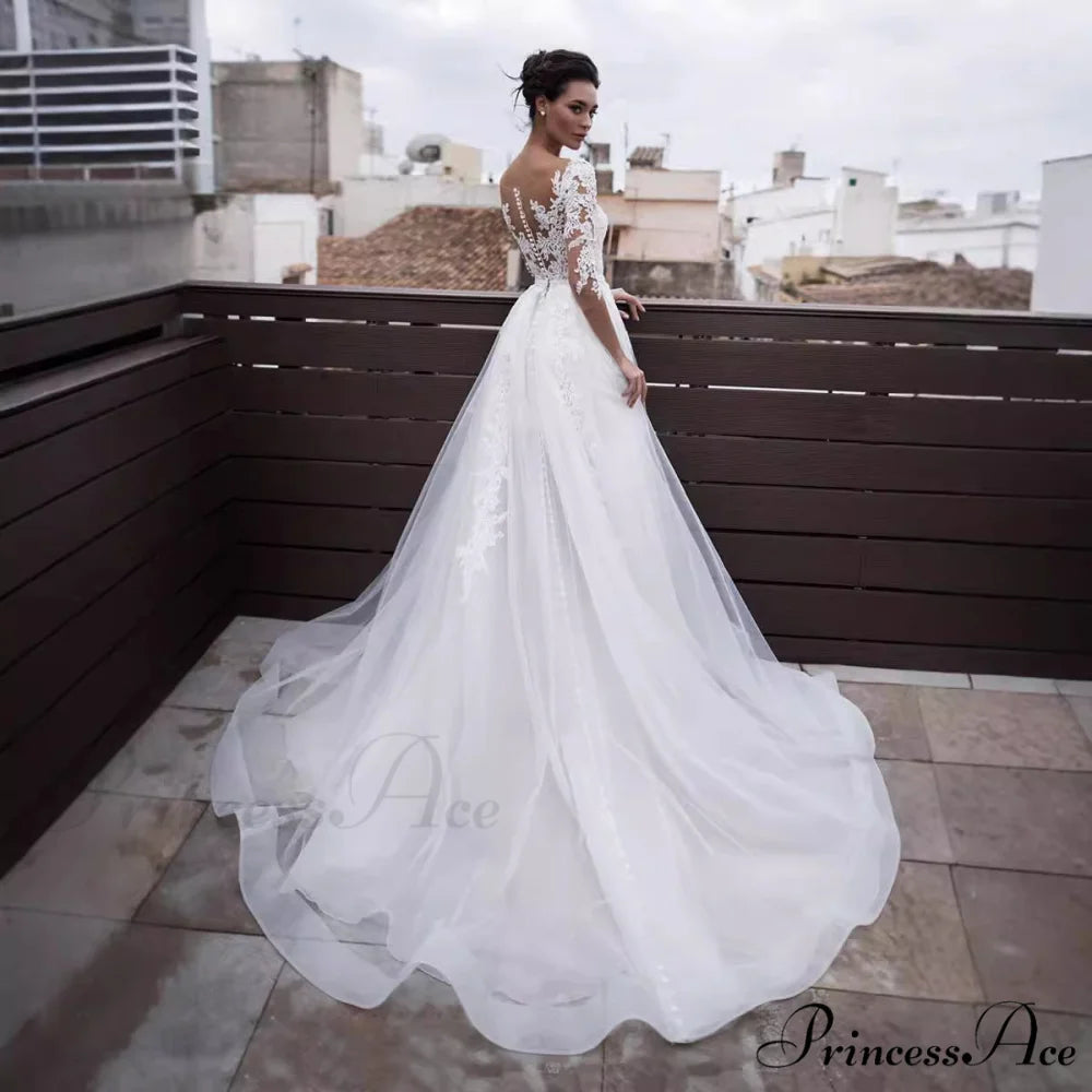 French Deep Neck Long Sleeve Marriage Gown weddingdress-250223
