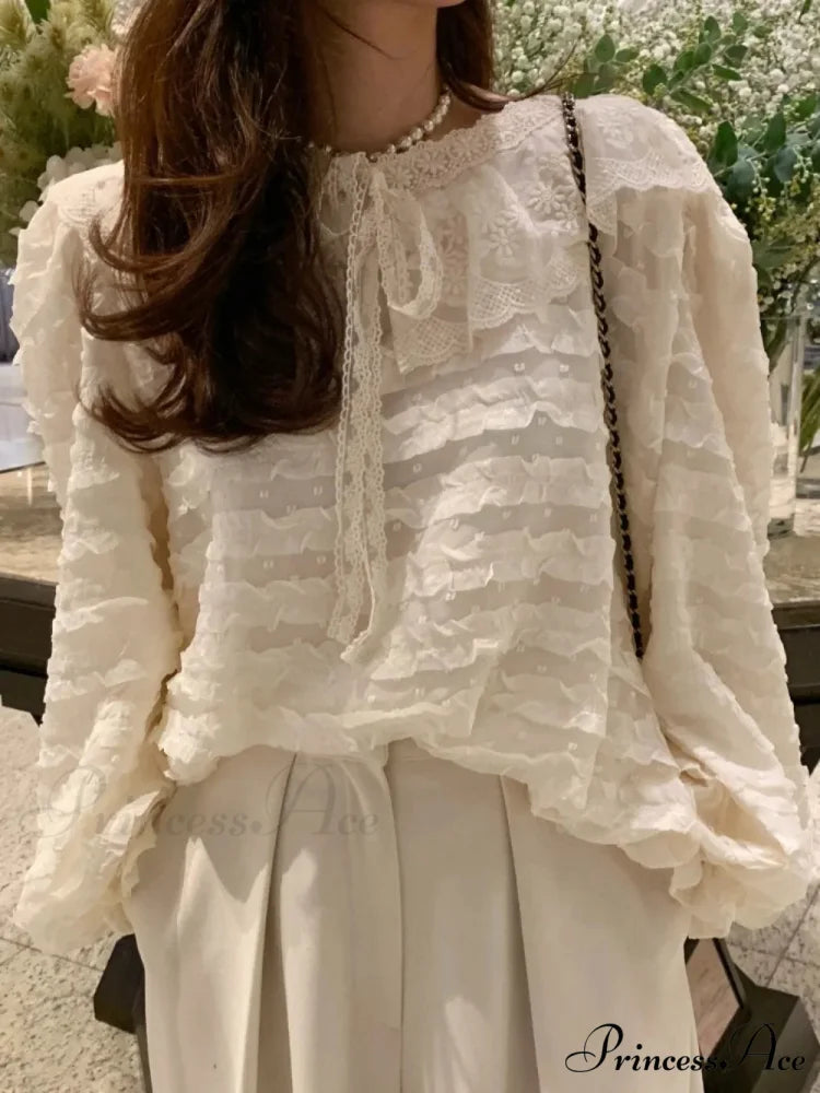 French Fashion Lace Up Baggy Top blouse-250223