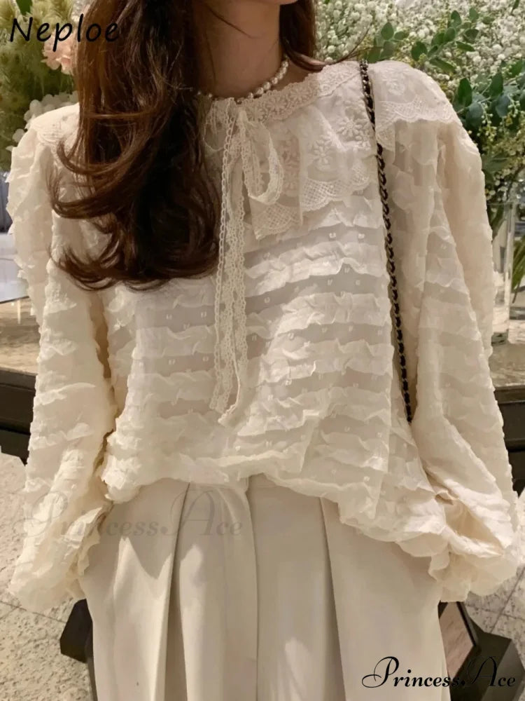 French Fashion Lace Up Baggy Top blouse-250223