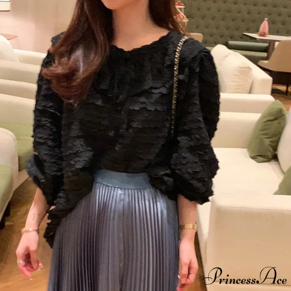 French Fashion Lace Up Baggy Top blouse-250223