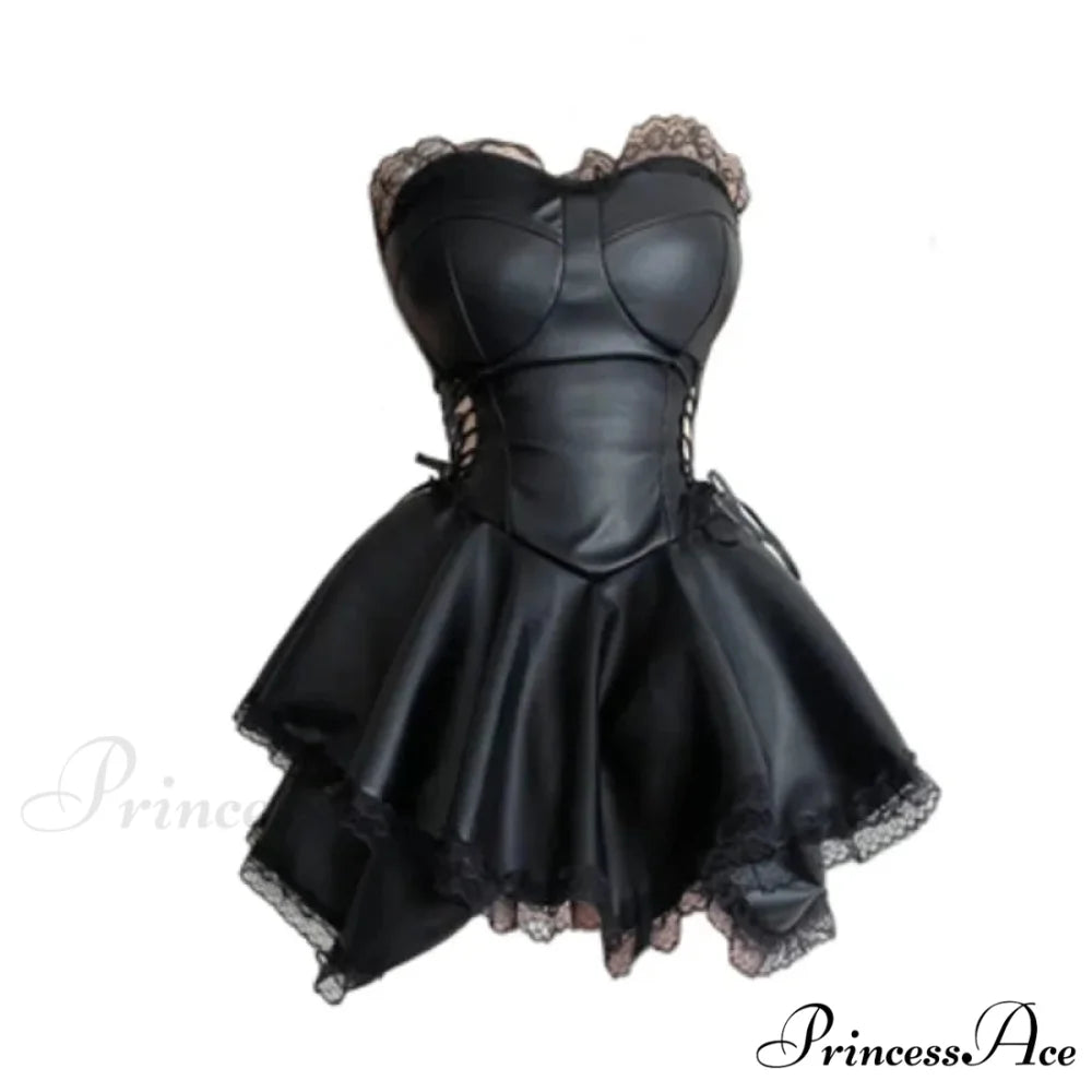 French Gothic Punk Black Party Dress Y2K Sexy Sweet Girls Luxury Slim Fit Summer Chest Wrap Mini Dress BLACK / S