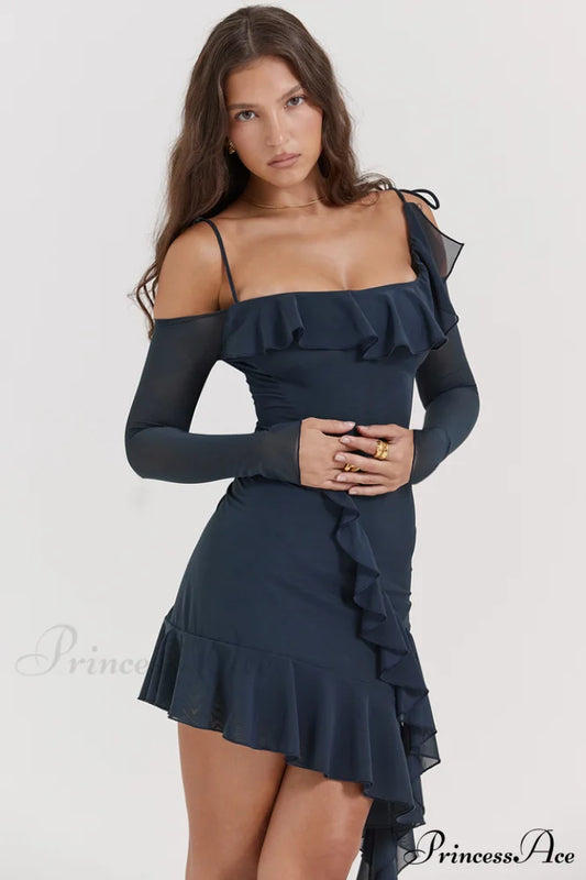 French Navy Stylish Ruffle Mini Dress XS / French Navy