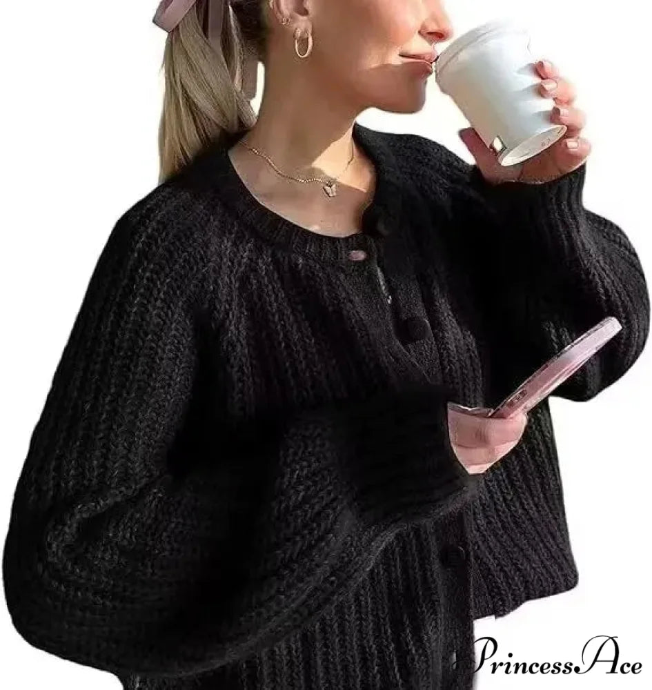 French Specialized Sturdy Relaxed Style Baggy Cardigan Black / S cardigans-241228