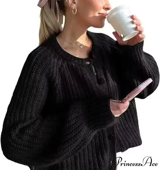 French Specialized Sturdy Relaxed Style Baggy Cardigan Black / S cardigans-241228