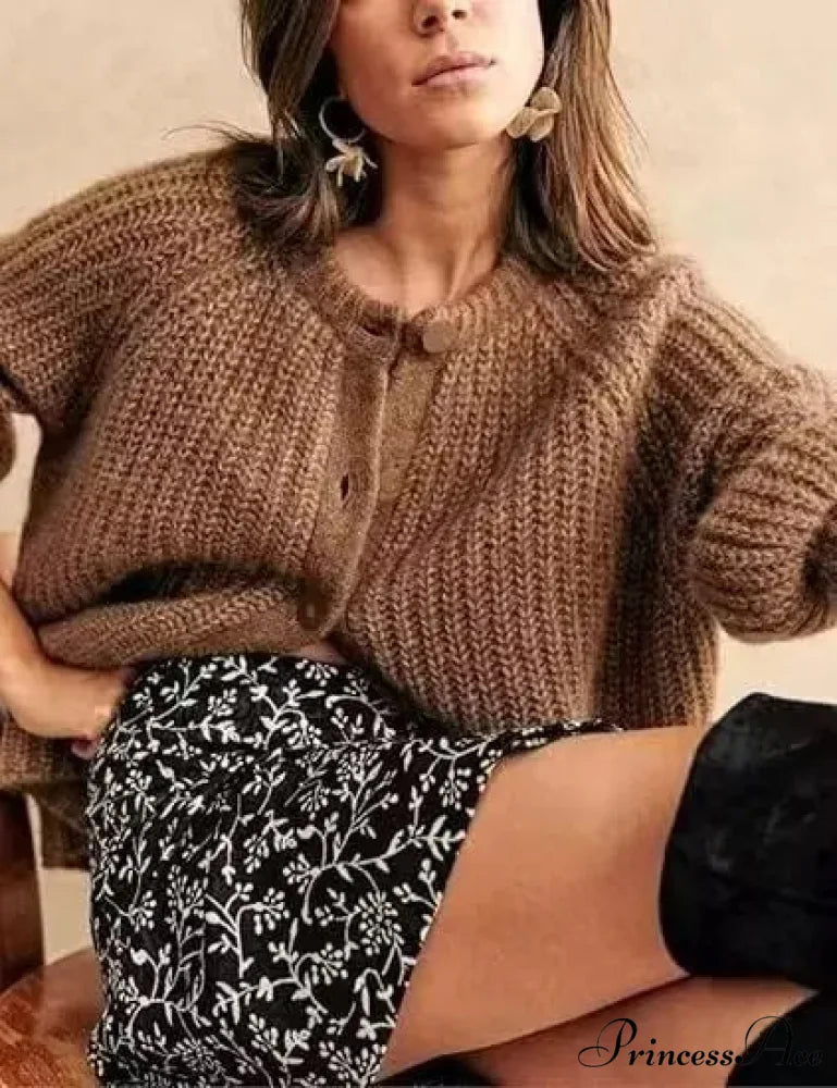 French Specialized Sturdy Relaxed Style Baggy Cardigan Khaki / S cardigans-241228