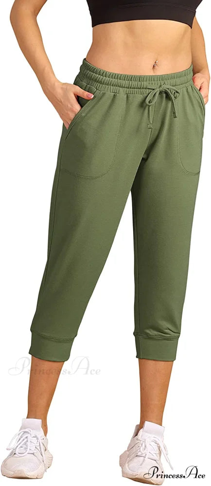 French Terry Jogger Lounge Sweatpants - Active Capri Pants Army / Medium