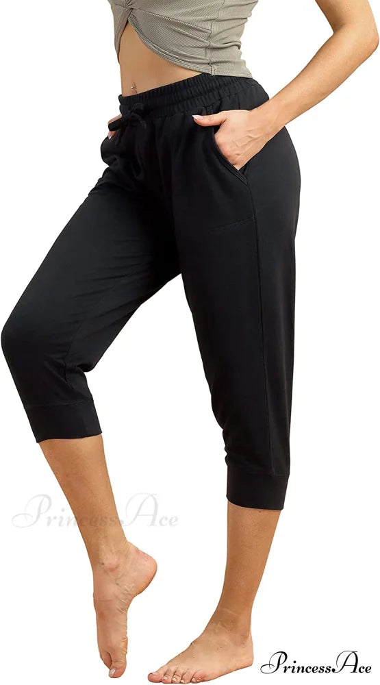 French Terry Jogger Lounge Sweatpants - Active Capri Pants Black / Medium