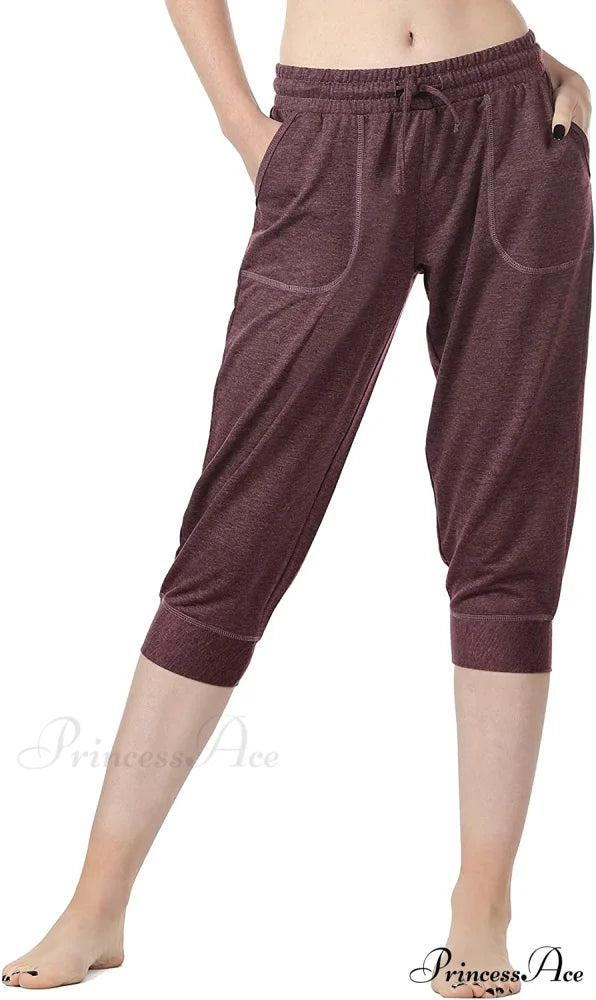 French Terry Jogger Lounge Sweatpants - Active Capri Pants Burgundy / Medium
