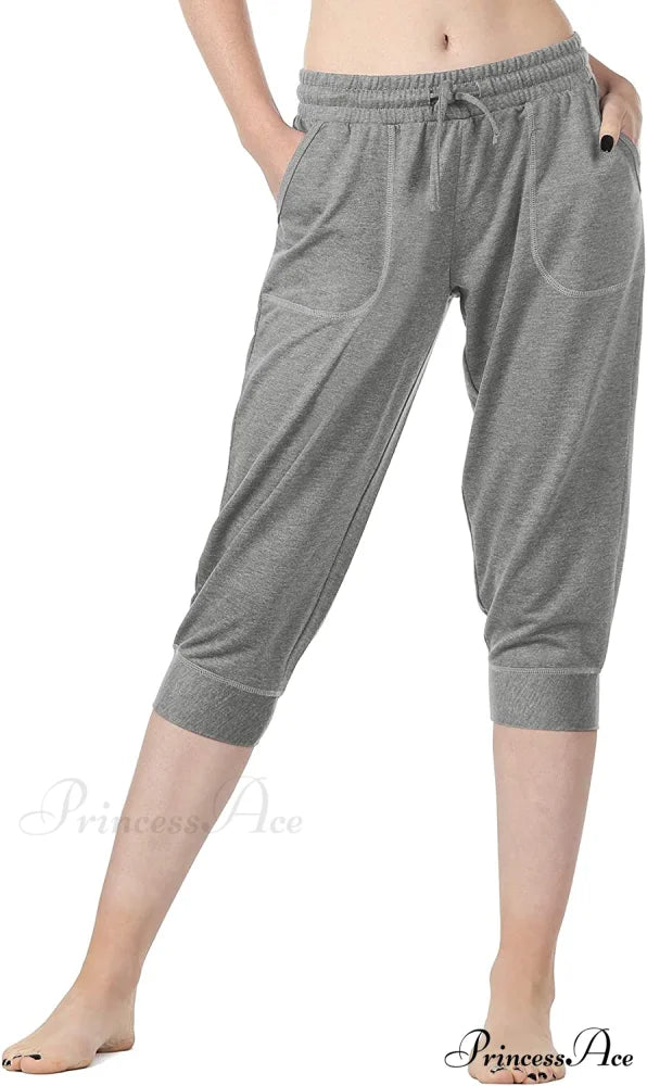 French Terry Jogger Lounge Sweatpants - Active Capri Pants Gray Melange / Medium