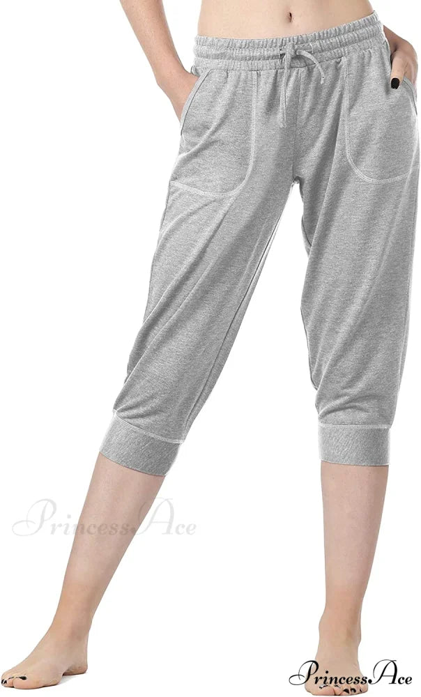 French Terry Jogger Lounge Sweatpants - Active Capri Pants Grey / Medium
