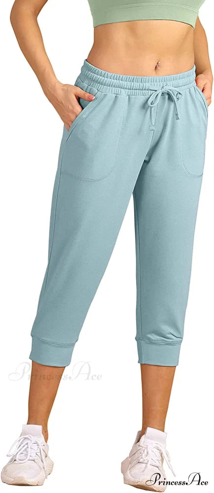 French Terry Jogger Lounge Sweatpants - Active Capri Pants Ice Blue / Medium