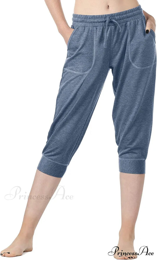 French Terry Jogger Lounge Sweatpants - Active Capri Pants Marine Blue / Medium