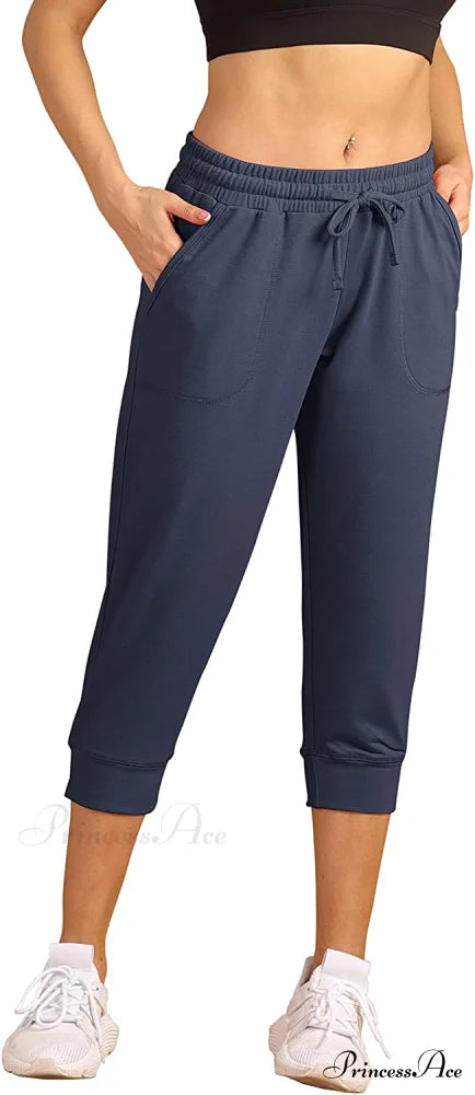 French Terry Jogger Lounge Sweatpants - Active Capri Pants Navy / Medium