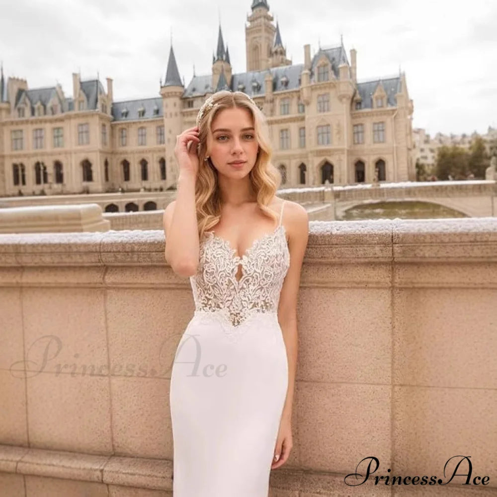 French Thin Strap Mermaid Bridal Gown weddingdress-250223