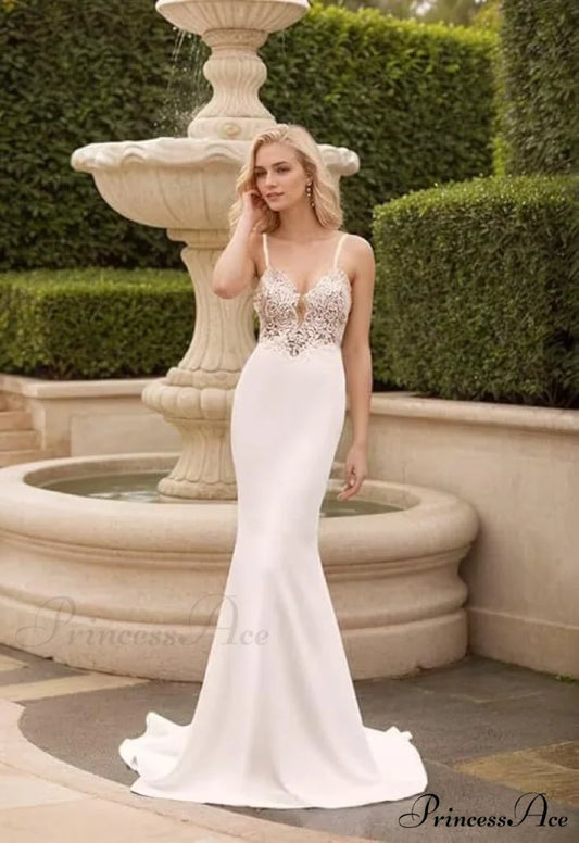 French Thin Strap Mermaid Bridal Gown white / XS weddingdress-250223