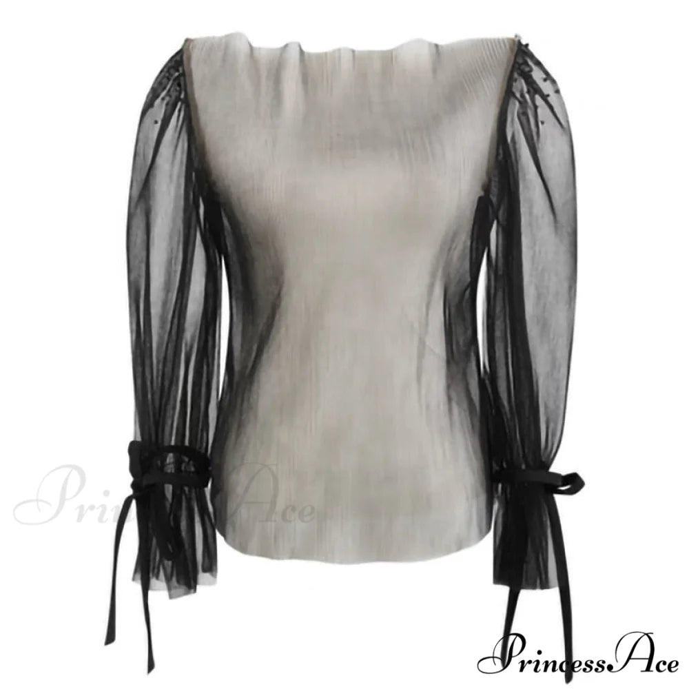 French Warm-Season Blouse Sling Retro Mujer Slimming Arm Blusas Women Mesh Sexy Top Long De Lace Shorts Elegant Set