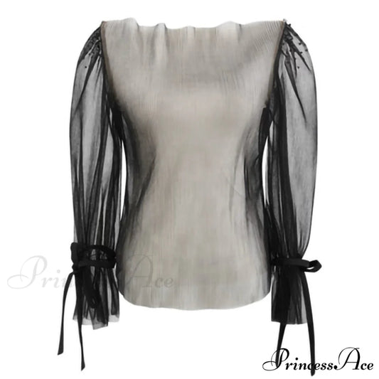 French Warm-Season Blouse Sling Retro Mujer Slimming Arm Blusas Women Mesh Sexy Top Long De Lace Shorts Elegant Set