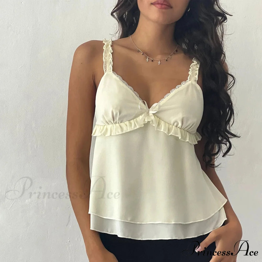 Frill Flounce Square Crop Top Beige / S croptop-250223