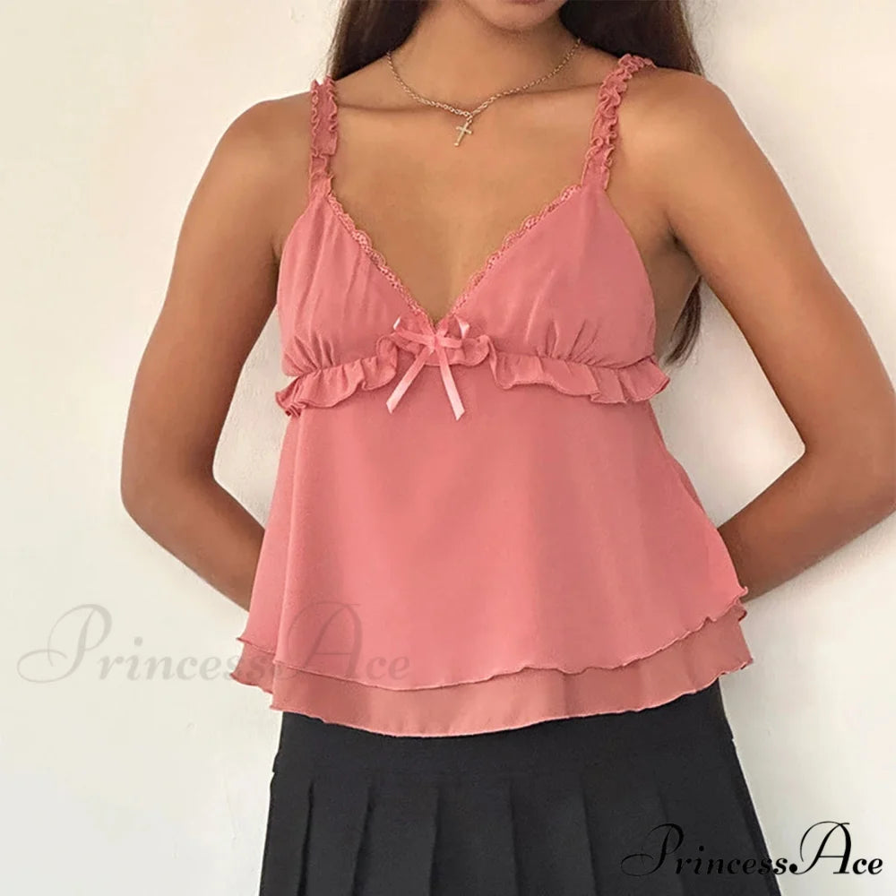 Frill Flounce Square Crop Top Pink / S croptop-250223