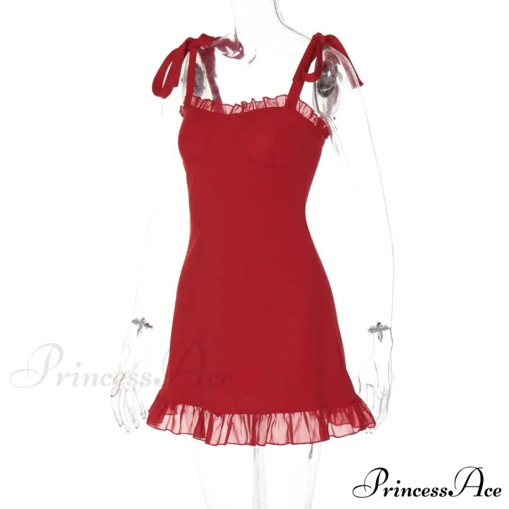 Frill Trim Tie-Up Charming Mesh Mini Dress