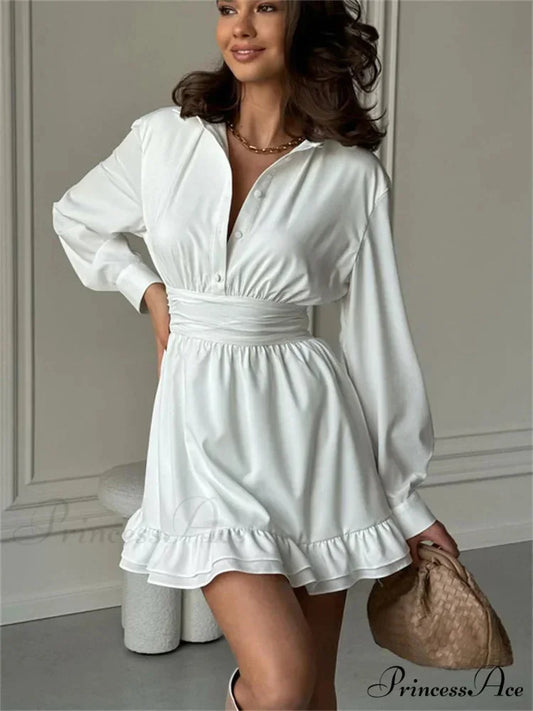 Frilled Bandage Lace-Up Mini Dress WHITE / S minidress-250223