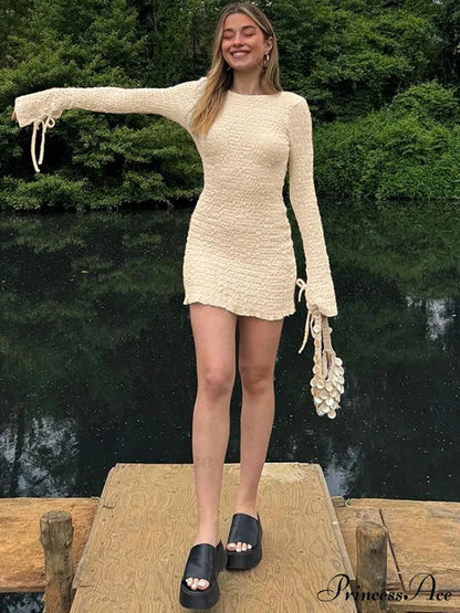 Frilled Extended Sleeve Short Dress minidress-250223