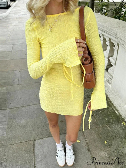 Frilled Extended Sleeve Short Dress minidress-250223