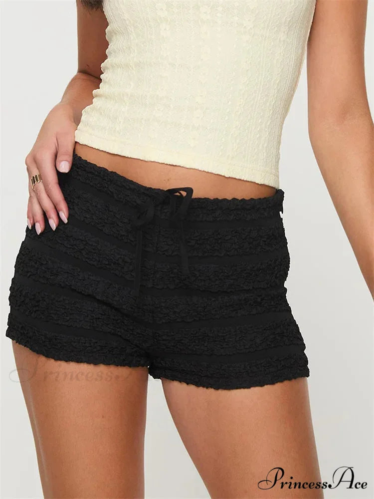 Frilled Fastened Elastic Waist Short black / S short-250223