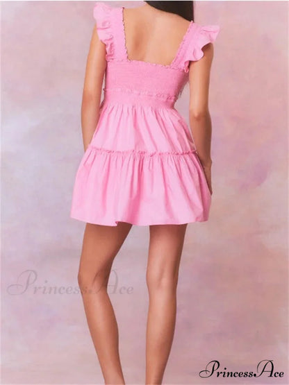 Frilled Folded Strap Short Dress minidress-250223