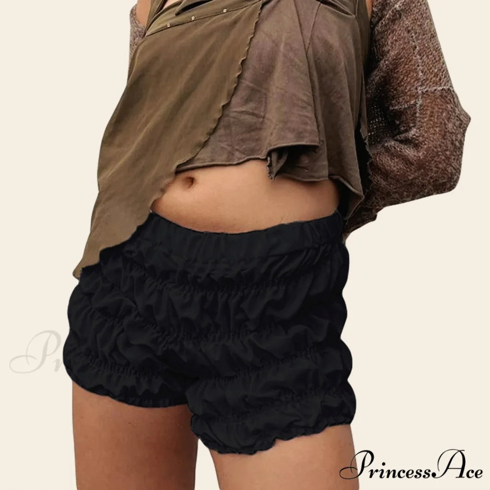 Frilled Gathered Monochrome Bloomer Short Black / S short-250223