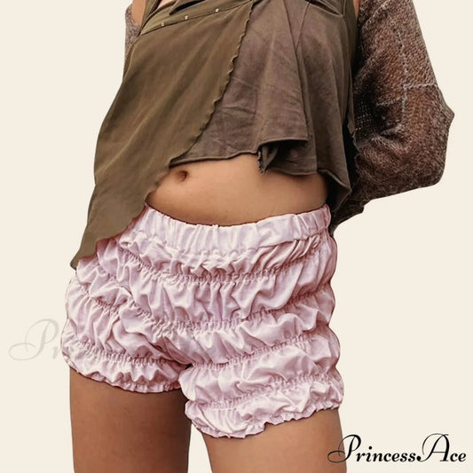 Frilled Gathered Monochrome Bloomer Short Pink / S short-250223