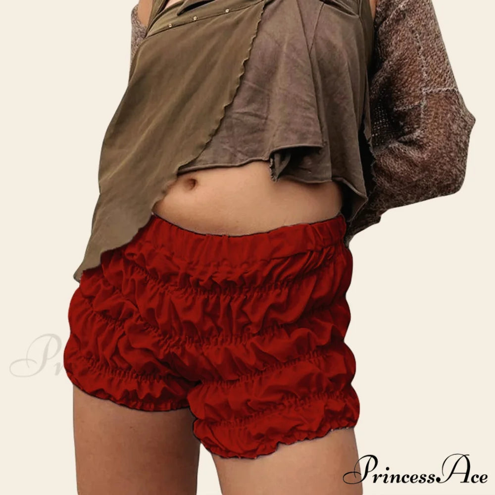 Frilled Gathered Monochrome Bloomer Short Red / S short-250223