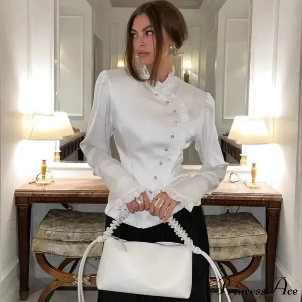 Frilled Ivory Extended Sleeve Top blouse-250223