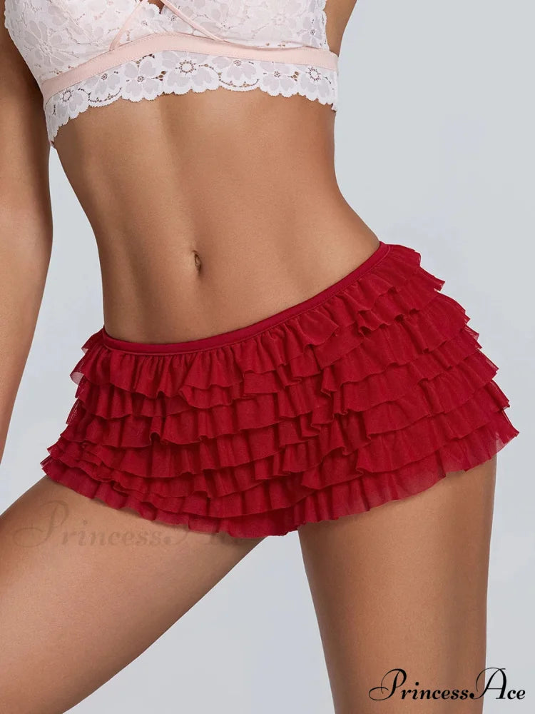Frilled Layered Rear Ribbon Short red / S short-250223