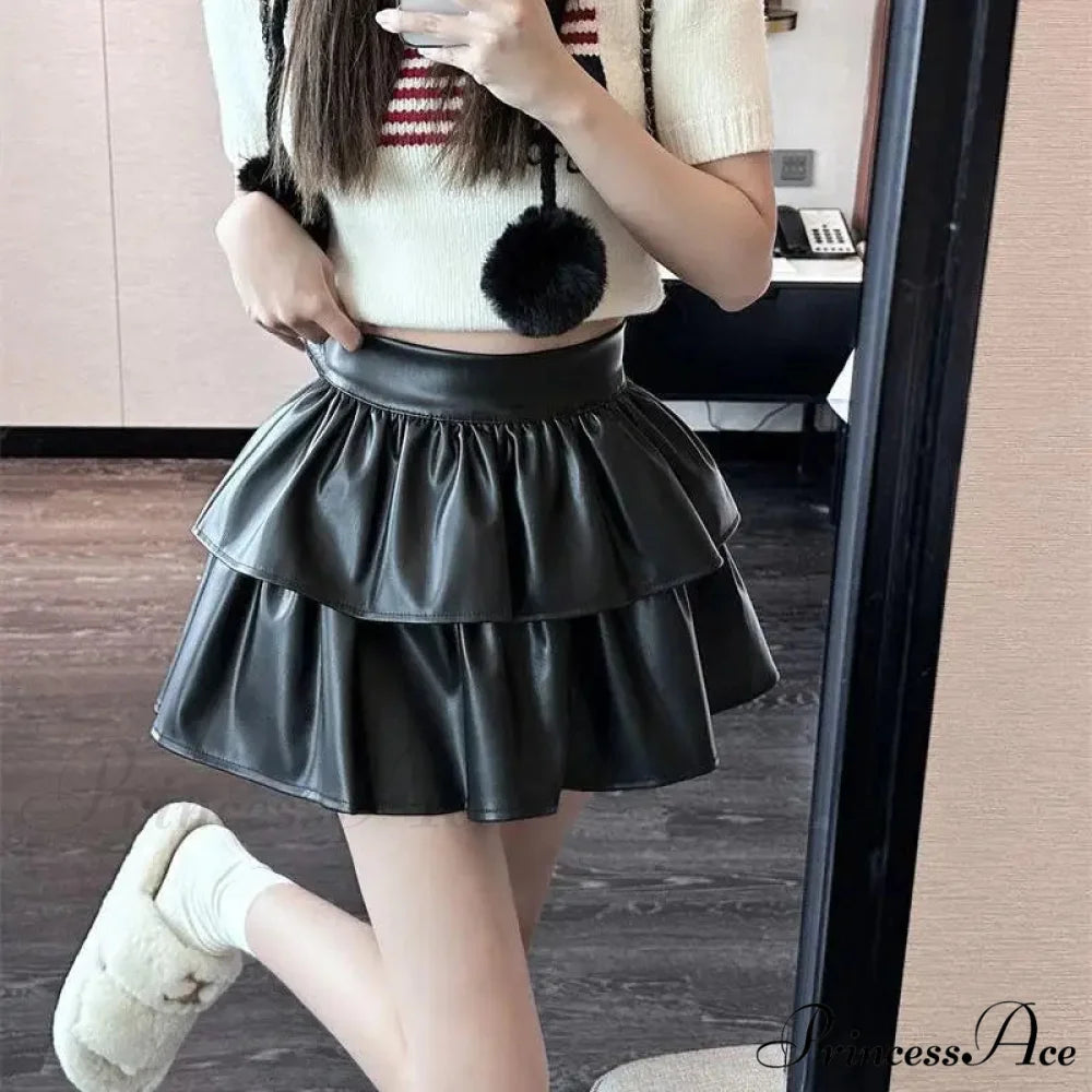 Frilled Leather Gothic Skirt Black / S skirts-250223