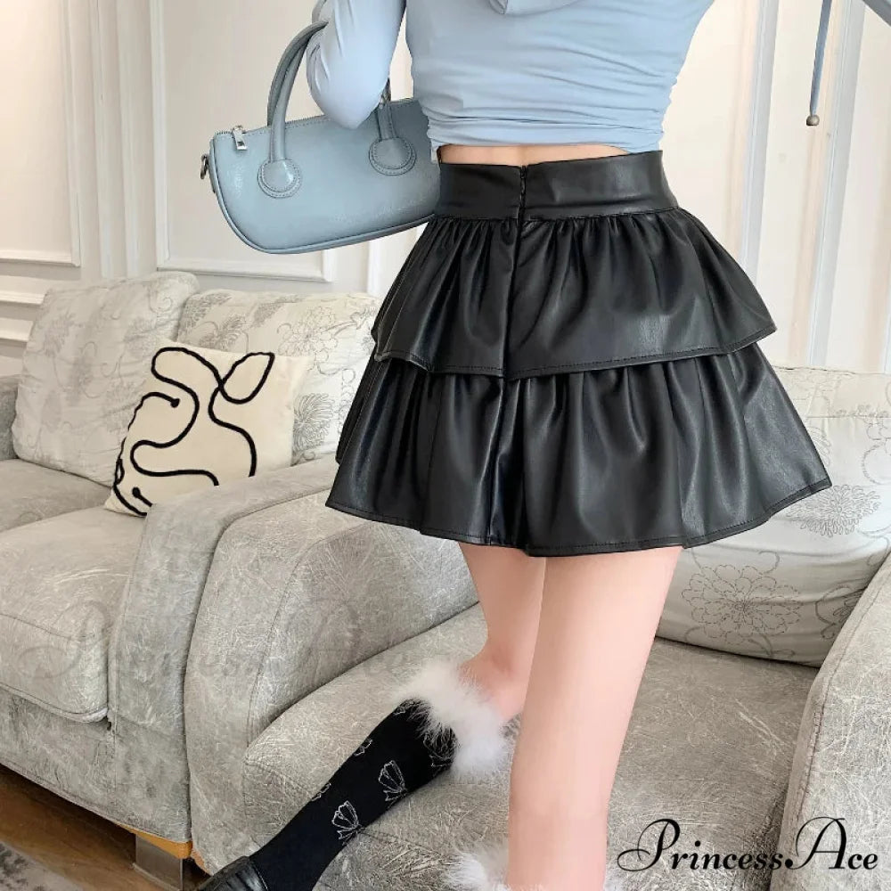 Frilled Leather Gothic Skirt skirts-250223