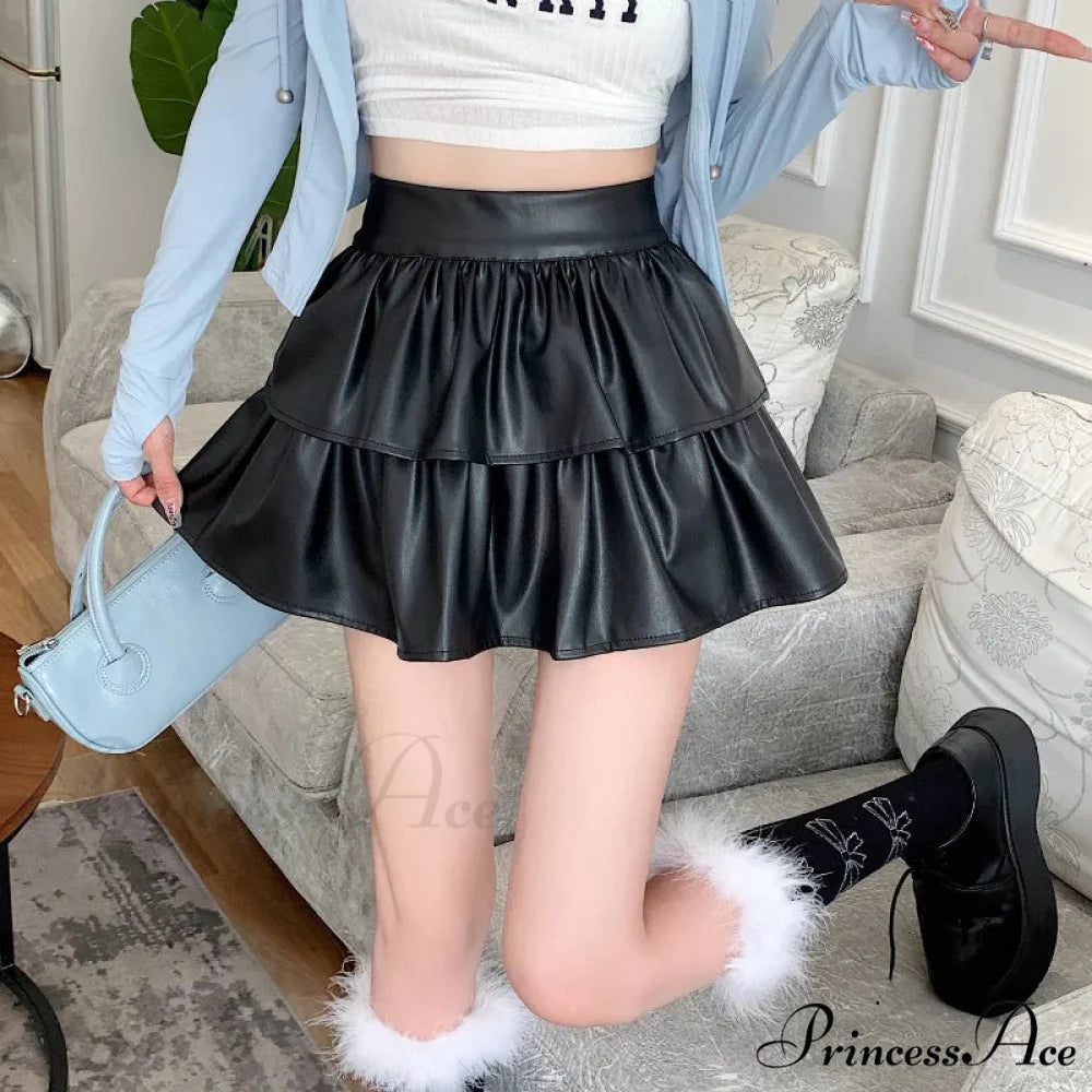 Frilled Leather Gothic Skirt skirts-250223
