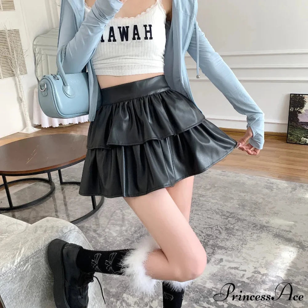 Frilled Leather Gothic Skirt skirts-250223