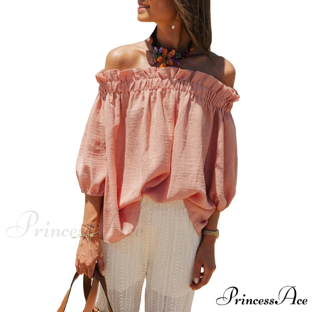 Frilled Off-Shoulder Monochrome Style Blouse pink / S blouse-250126