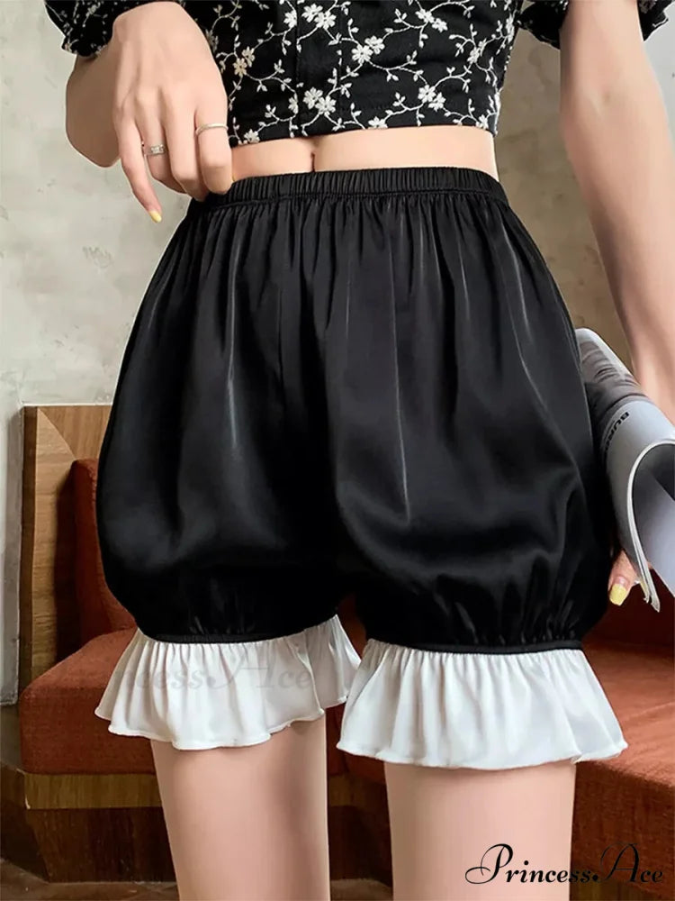 Frilled Silk Lolita Bloomer Short Black / S short-250223