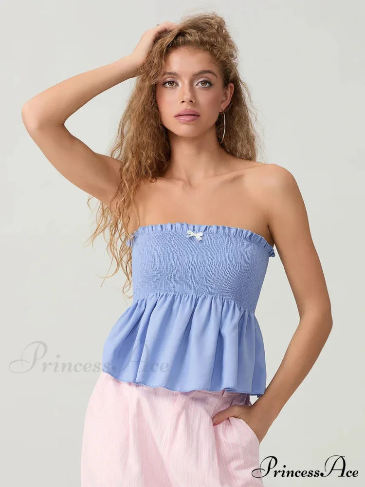 Frilled Strapless Shirred Flowing Hem Bodydoll Tube Top croptop-250126