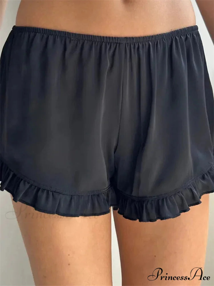 Frilled Stretchy Low Waist Short BLACK / S short-250223