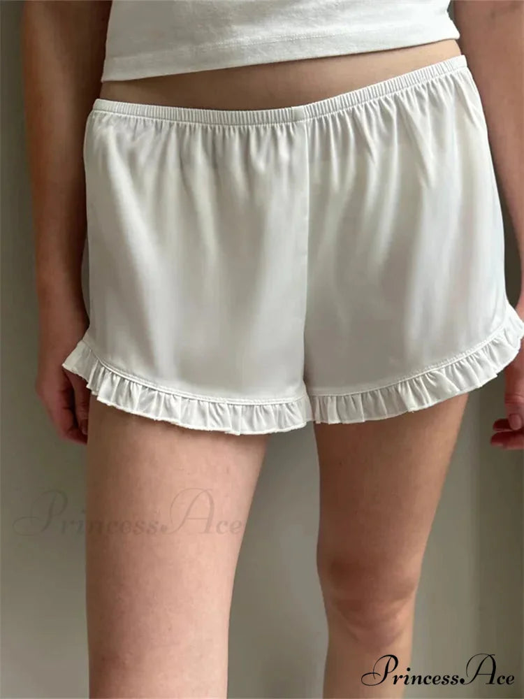 Frilled Stretchy Low Waist Short white / S short-250223
