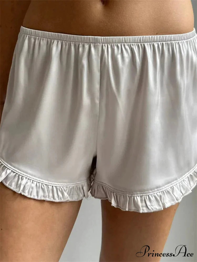 Frilled Stretchy Low Waist Short WHITE / S short-250223